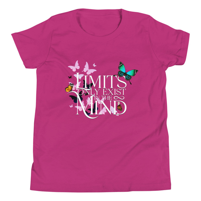LIMITS ONLY EXIST IN THE MIND — Youth Short Sleeve T-Shirt (wht design)