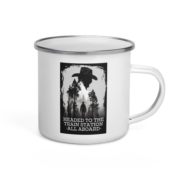 HEADED TO THE TRAIN STATION — Enamel Mug