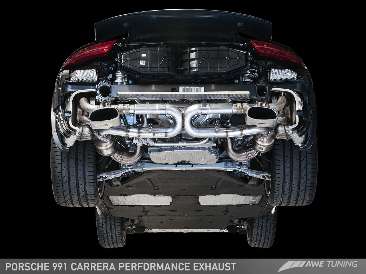 AWE Tuning Porsche 991 Carrera and Carrera 4 Performance Exhaust - Fitted with Original Tailpipe Trims