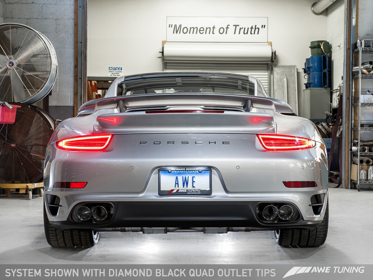 AWE Tuning Porsche 991 Turbo and Turbo S Performance Exhaust - Quad Diamond Black Tailpipes