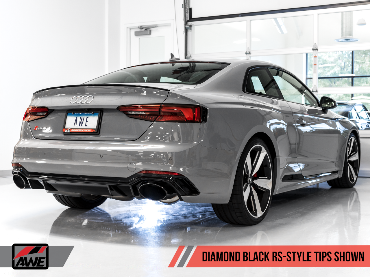 AWE Tuning Track Edition Exhaust for Audi B9 RS 5 - Resonated for Performance Catalysts - Diamond Black RS-style Tips