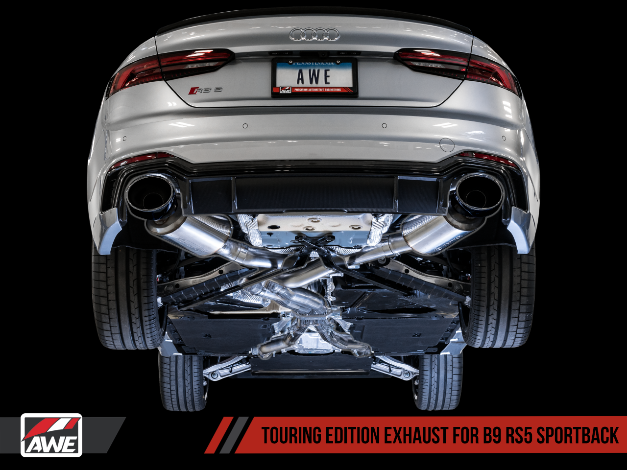 AWE Tuning Touring Edition Exhaust for Audi B9 RS 5 Sportback - Non-Resonated - Diamond Black RS-style Tips