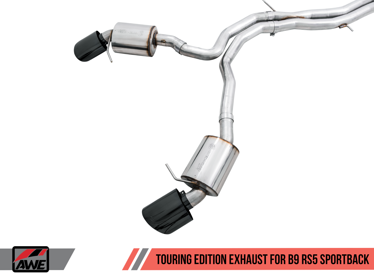 AWE Tuning Touring Edition Exhaust for Audi B9 RS 5 Sportback - Resonated for Performance Catalysts - Diamond Black RS-style Tips