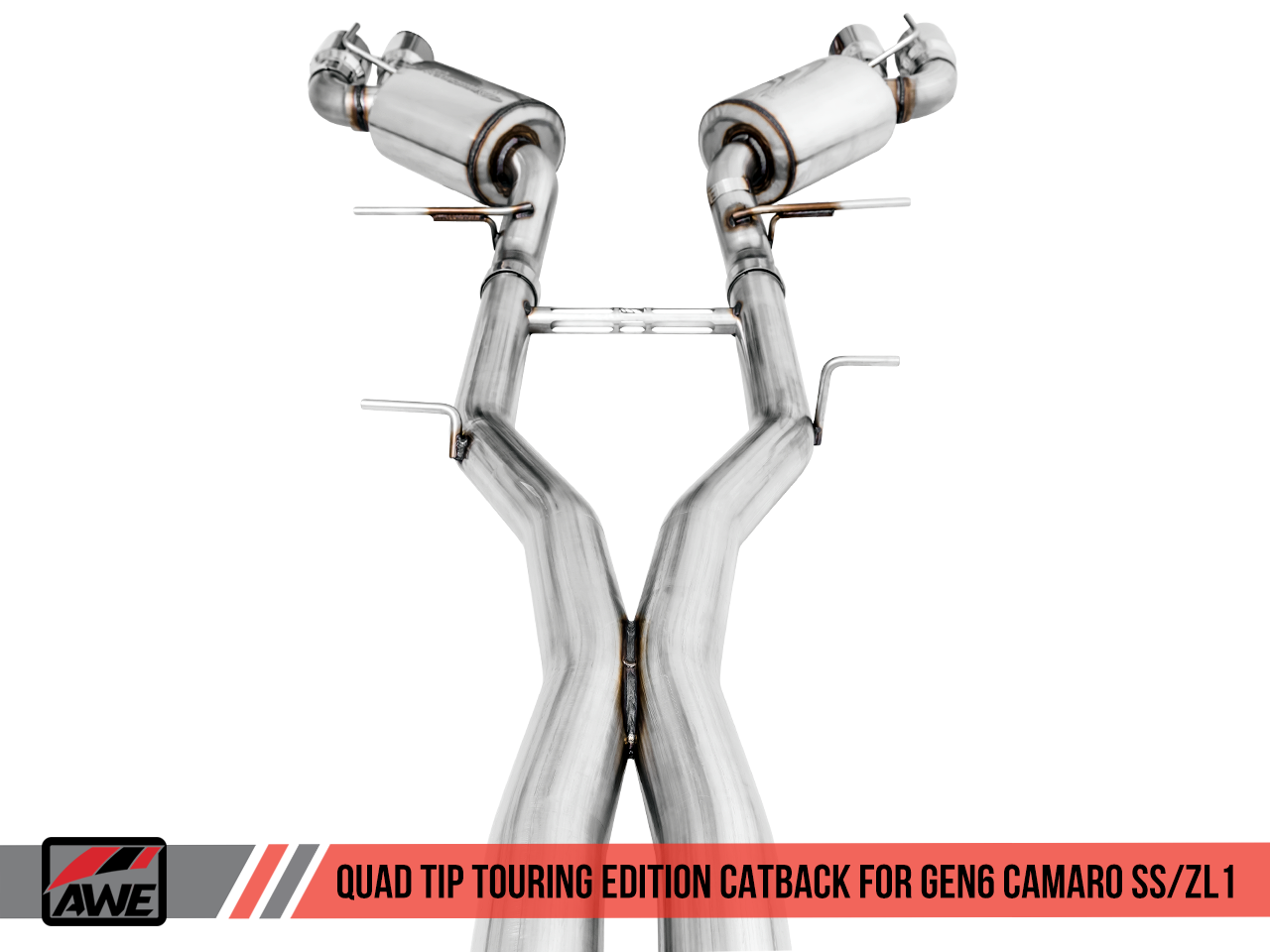 AWE Tuning Touring Edition Catback Exhaust for Gen6 Camaro SS / ZL1 - Resonated - Diamond Black Tips (Quad Outlet)