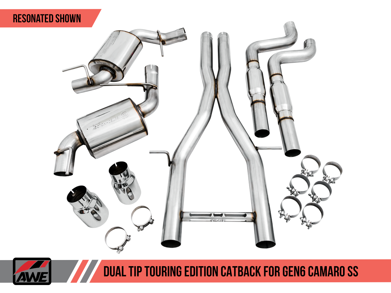 AWE Tuning Touring Edition Catback Exhaust for Gen6 Camaro SS - Resonated - Chrome Silver Tips (Dual Outlet)