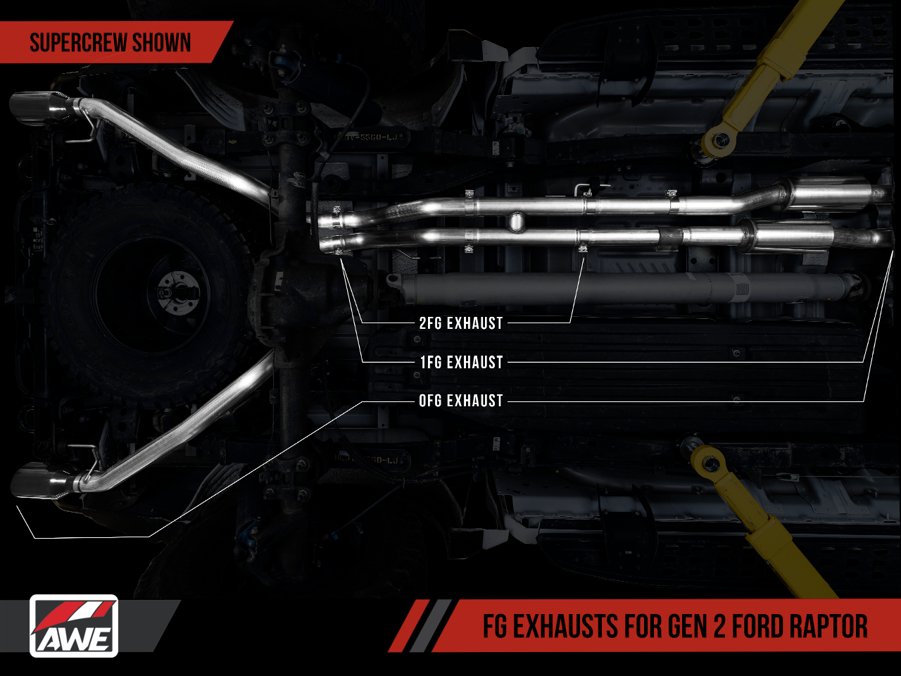 AWE Tuning 0 FG Exhaust for Gen 2 Ford Raptor (Resonated Peformance Cat-back) - Diamond Black 5" Tips