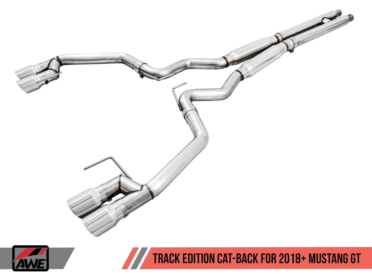 AWE Tuning Track Edition Cat-back Exhaust for the 2018+ Mustang GT - Quad Chrome Silver Tips