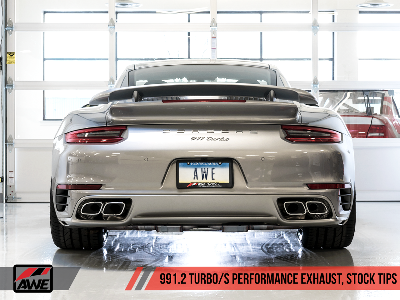 AWE Tuning Performance Exhaust and High-Flow Cat Sections for Porsche 991.2 Turbo - Stock Tips