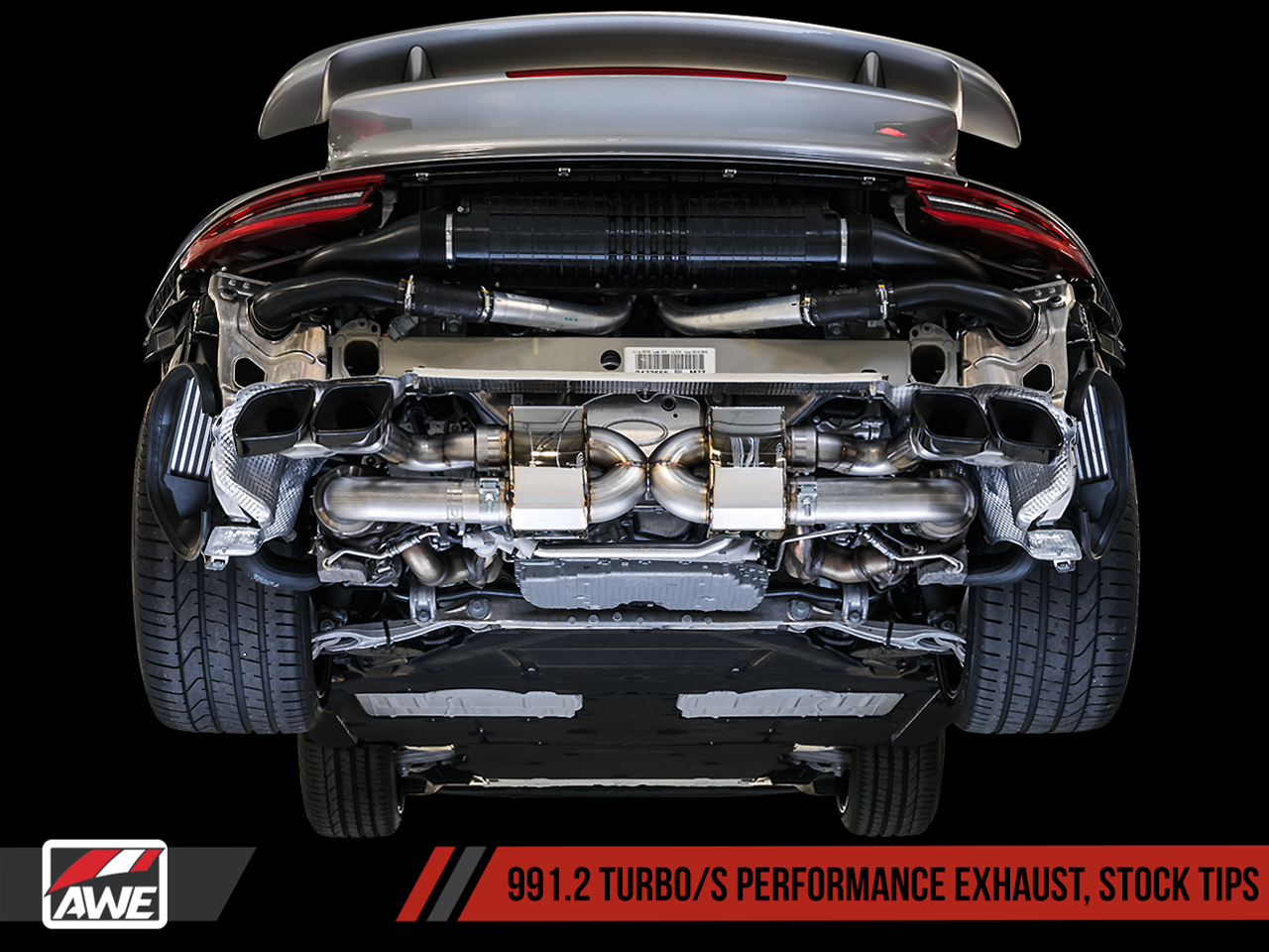 AWE Tuning Performance Exhaust and High-Flow Cat Sections for Porsche 991.2 Turbo - Stock Tips