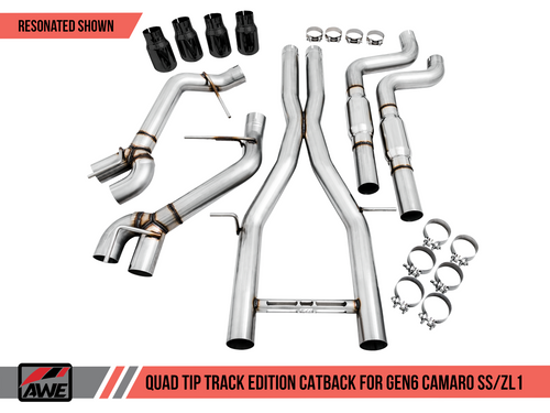 AWE Tuning Track Edition Catback Exhaust for Gen6 Camaro SS / ZL1 - Resonated - Chrome Silver Tips (Quad Outlet)