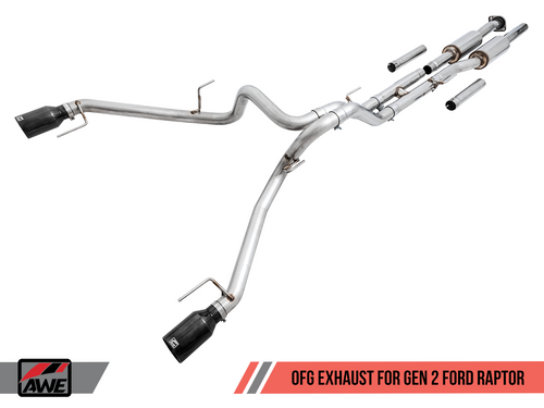 AWE Tuning 0 FG Exhaust for Gen 2 Ford Raptor (Resonated Peformance Cat-back) - Diamond Black 5" Tips