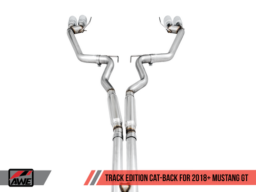 AWE Tuning Track Edition Cat-back Exhaust for the 2018+ Mustang GT - Quad Diamond Black Tips
