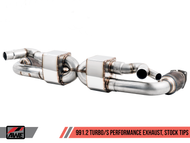 AWE Tuning Performance Exhaust and High-Flow Cat Sections for Porsche 991.2 Turbo - Stock Tips