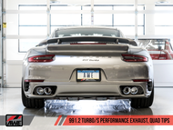 AWE Tuning Performance Exhaust and High-Flow Cat Sections for Porsche 991.2 Turbo - With Chrome Silver Quad Tips