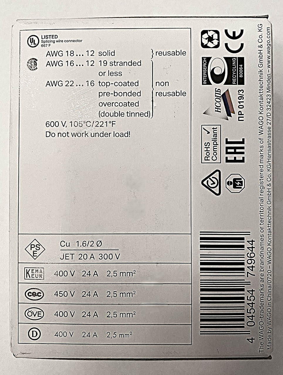 773-164/773-104 Junction Box Push Wire® Connector 100ct