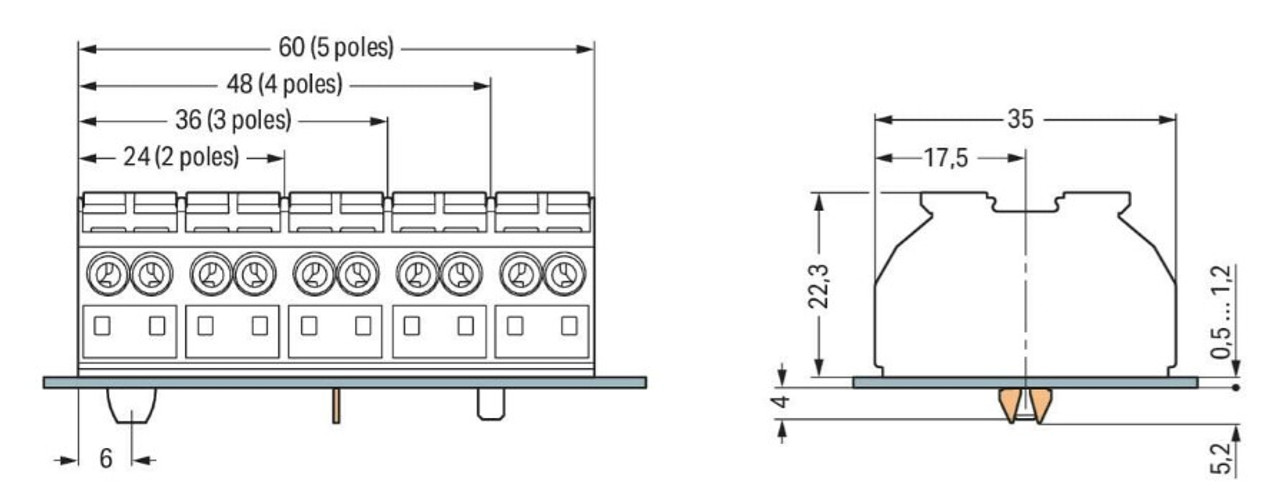 862-504 Terminal Block w/o ground 4 Pole, 4 Conductor