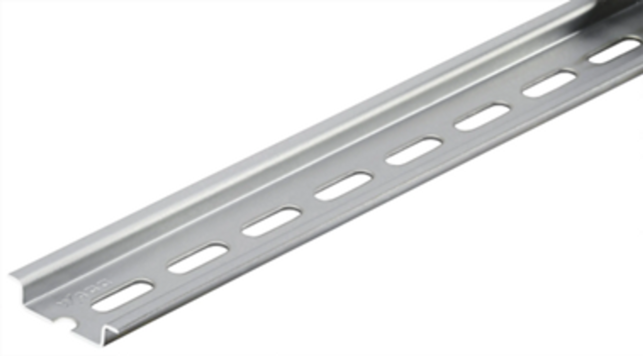 210-115 DIN rail - steel carrier rail; 35 x 7.5 mm; 1 mm thick; 2 m long; slotted; according to EN 60715; Hole width 18 mm, silver-colored