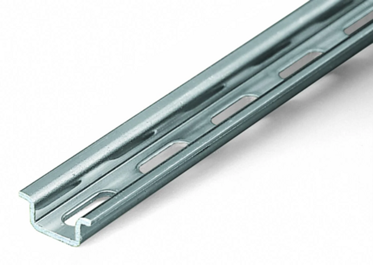 210-111 DIN rail - steel carrier rail; 15 x 5.5 mm; 1 mm thick; 2 m long; slotted; according to EN 60715, silver-colored