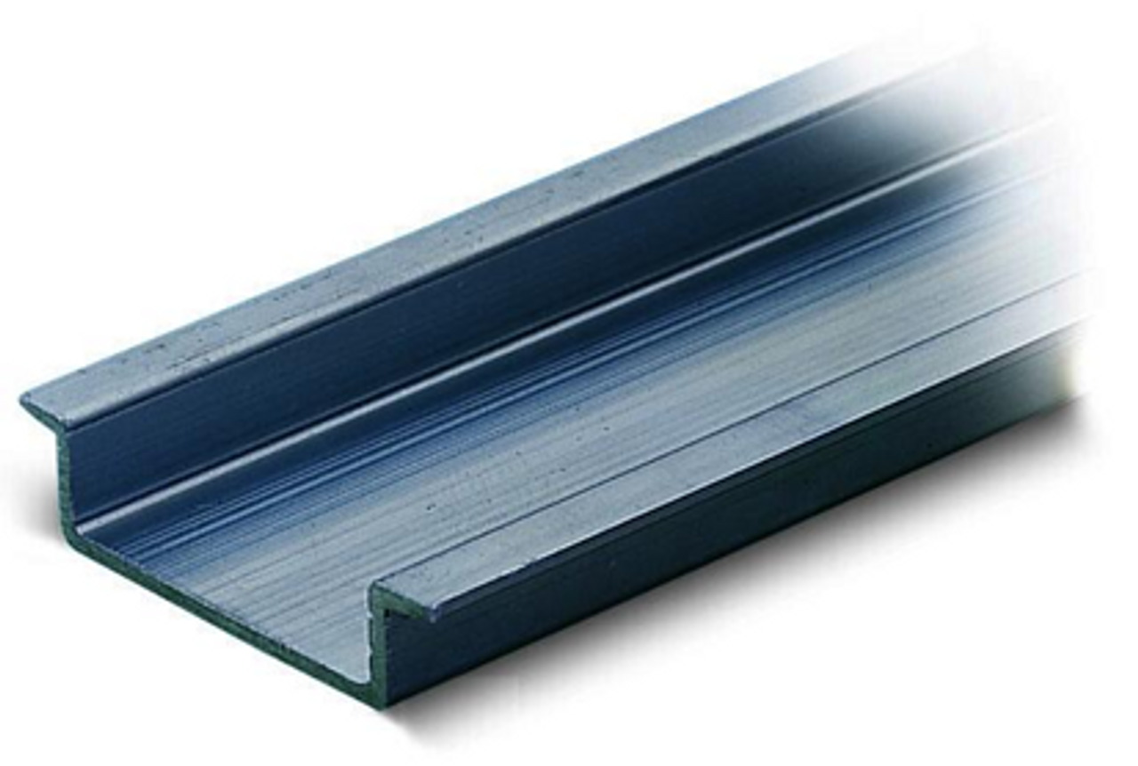 210-196 DIN rail - aluminum carrier rail; 35 x 8.2 mm; 1.6 mm thick; 2 m long; unslotted; similar to EN 60715, silver-colored