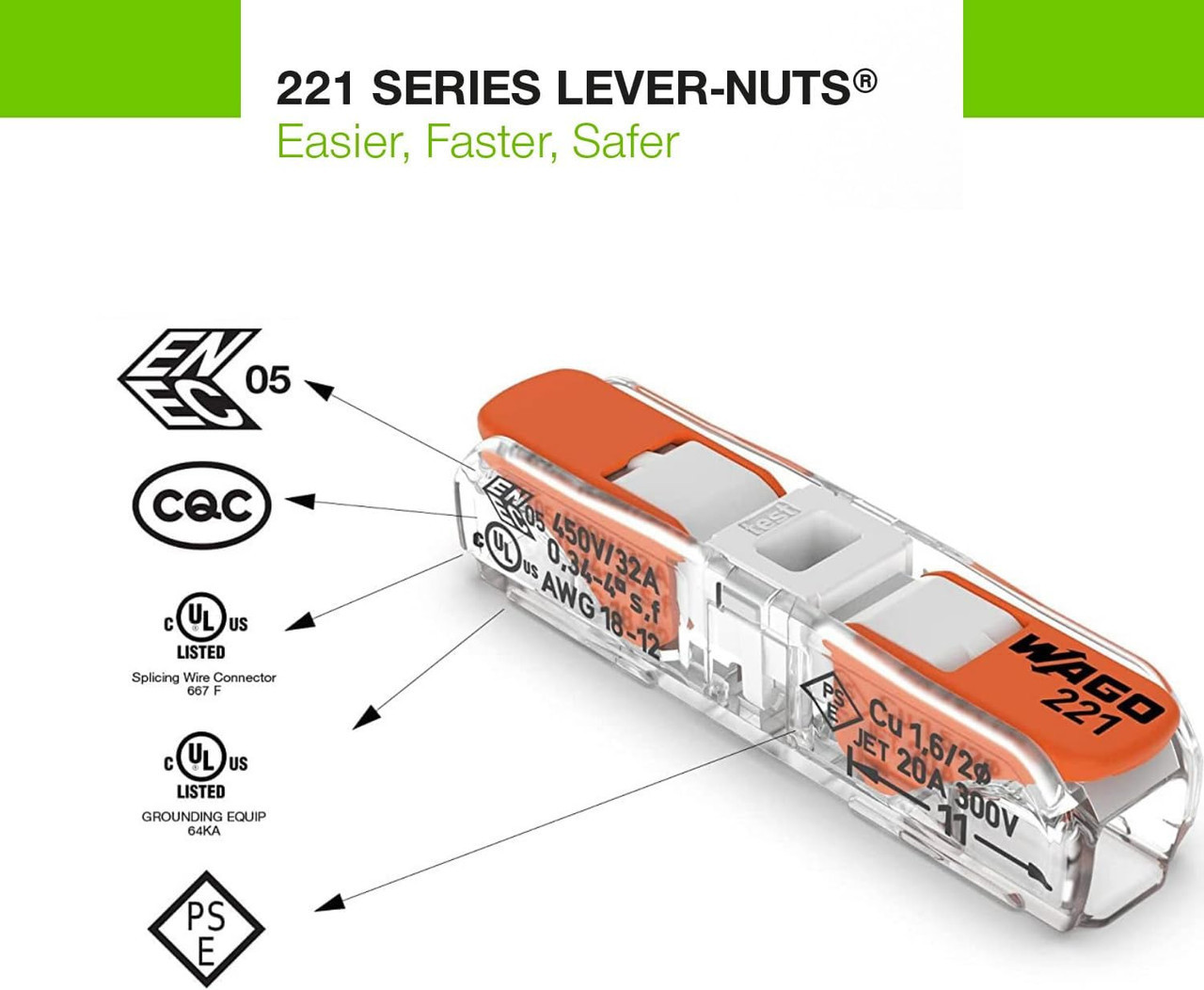 221-2401 Inline Lever  Nuts - 2 Conductor 1000ct bag