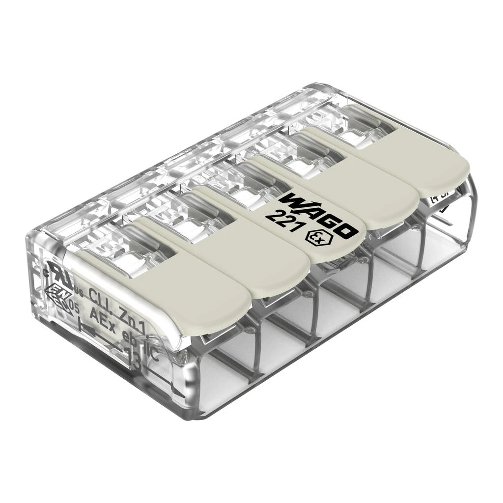 WAGO 221-685 — COMPACT Splicing Connector for Hazardous Areas (Ex e), 5-Conductor, 20-10 AWG 15pk