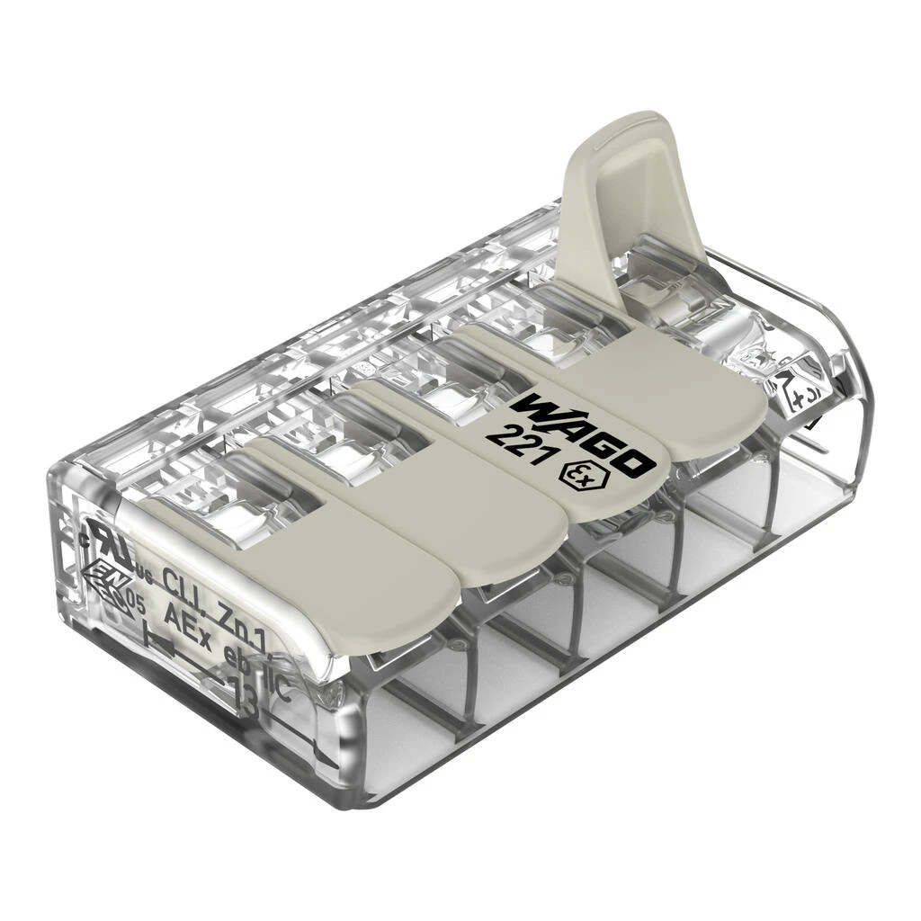 WAGO 221-685 — COMPACT Splicing Connector for Hazardous Areas (Ex e), 5-Conductor, 20-10 AWG 15pk