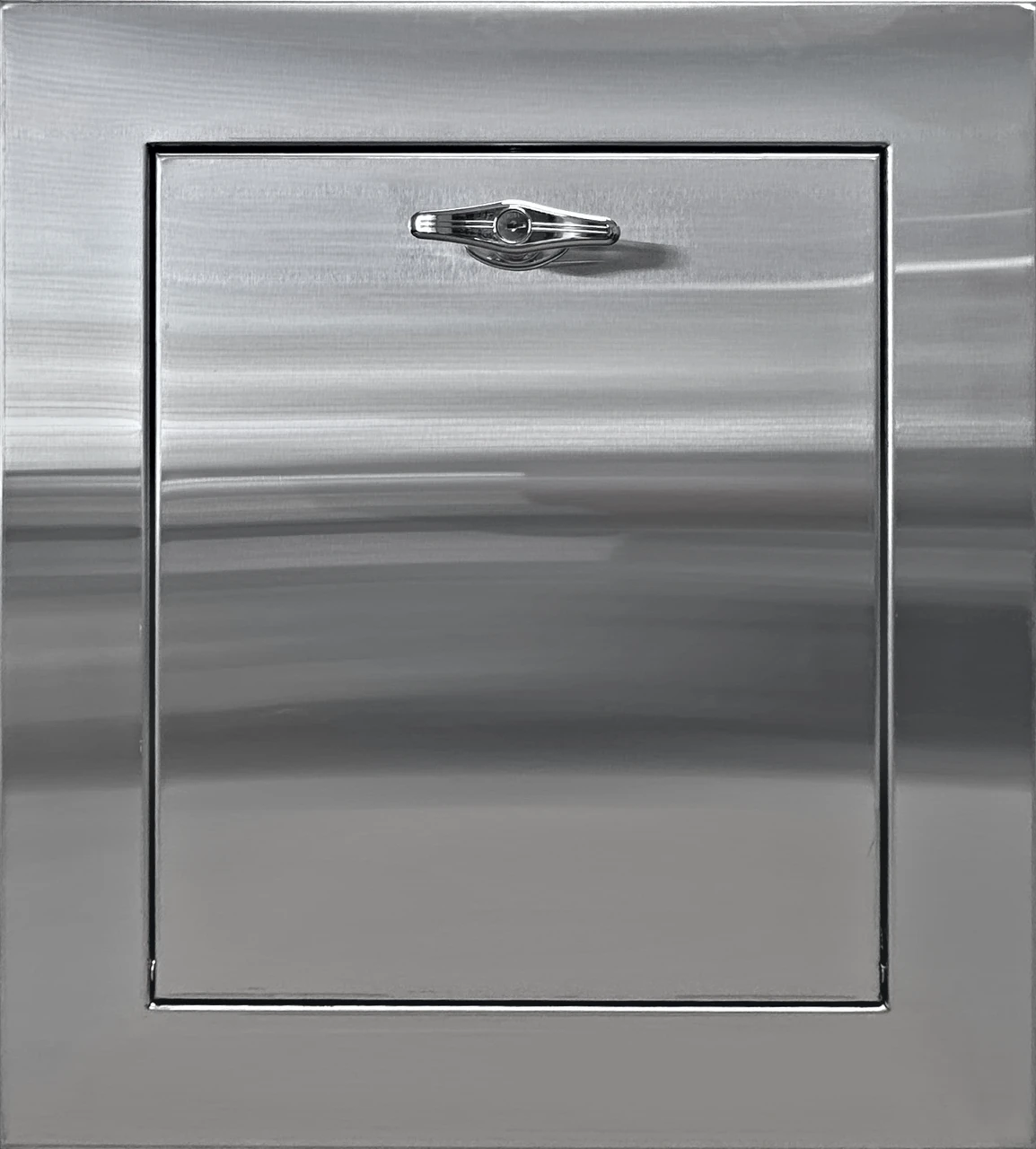 15” x 18” Wide Trim 100% Stainless Steel Premium Universal Trash Chute Door w/Baffle and Protected Closer - Bottom Hinged Doors
