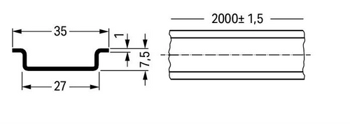 210-505  DIN rail - steel carrier rail; 35 x 7.5 mm; 1 mm thick; 2 m long; unslotted; galvanized; according to EN 60715, silver-colored