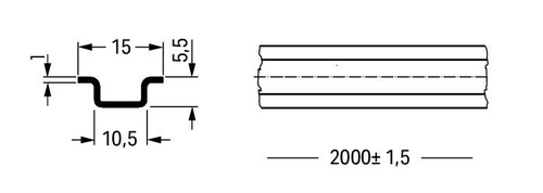 210-295 DIN rail - steel carrier rail; 15 x 5.5 mm; 1 mm thick; 2 m long; unslotted; according to EN 60715, silver-colored