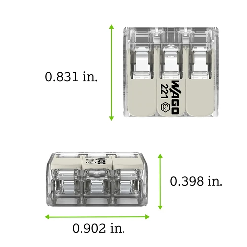 WAGO 221-683 — COMPACT Splicing Connector for Hazardous Areas (Ex e), 3-Conductor, 20-10 AWG 30pk
