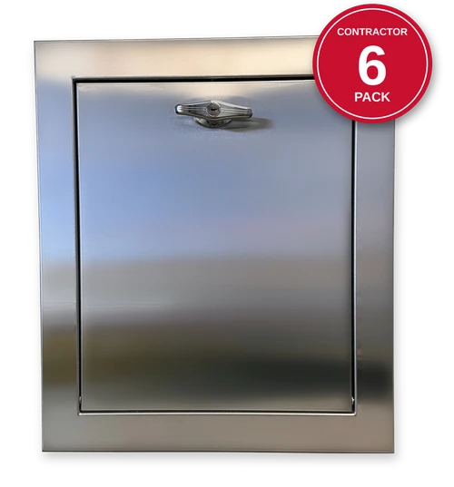 (SIX)100% Stainless Steel Premium Universal 15” x 18” Trash Chute Doors w/Baffle and Protected Closer- 2" Trim - Bottom Hinged Doors