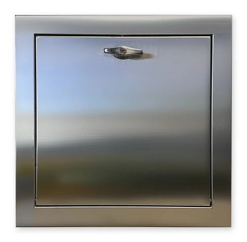 18x18 100% Stainless Steel Premium Universal Trash Chute Door w/Baffle and Protected Closer- 2" Trim - Bottom Hinged Doors