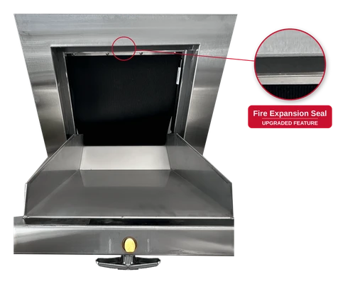 15” x 18” Wide Trim 100% Stainless Steel Premium Universal Trash Chute Door w/Baffle and Protected Closer - Bottom Hinged Doors