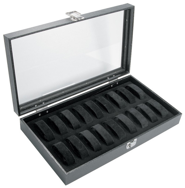Black Glass Top Watch Case With 18 Collars