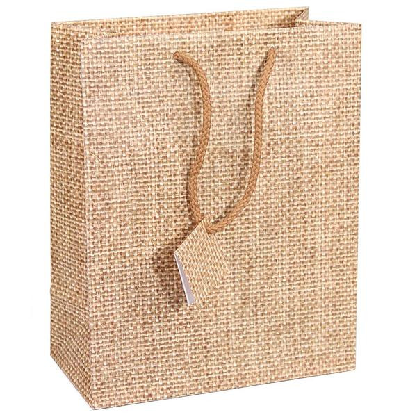 Burlap Print Paper Tote Bags