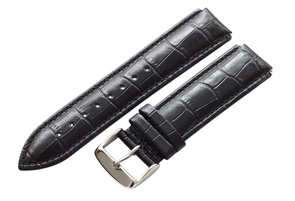 26mm Black Unisex Genuine Leather Watch Strap