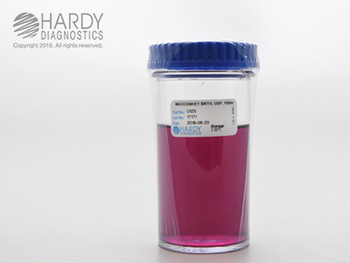 MacConkey Broth USP - 100ml fill 180ml Polycarbonate Widemouth jar - 12 pack - by Hardy Diagnostics