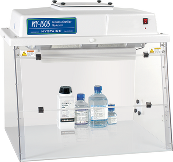 MY-ISO5 48in wide vertical laminar flow workstation. Price includes HEPA filters, initial prefilters, fluorescent lights and slip hatch, 110V AC