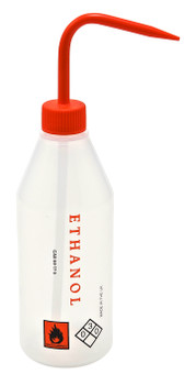 Azlon Printed Sloping Shoulder Washbottle, LDPE, 500mL Ethanol