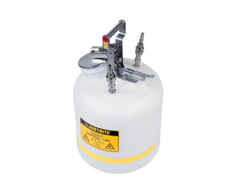 Quick-Disconnect Disposal Safety Can, Stainless Steel Fittings For 3/8" Tubing, 5 Gal., Poly, White