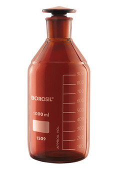Borosil Amber Reagent Bottles Plain Narrow Mouth, Graduated I/C Glass Stopper 125ml