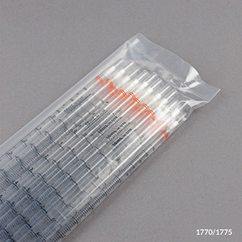 10mL, Serological Pipette, PS, Standard Tip, 345mm, Non-Sterile, Orange Striped, 25/Pack, 10 Packs/Box