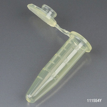 Certified Microcentrifuge Tubes, 0.5mL, PP, Attached Snap Cap, Graduated (Bag of 500), Yellow
