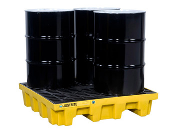 EcoPolyBlend Spill Control Pallet with drain, 4 drum square, Yellow