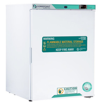 Corepoint Scientific White Diamond Series Undercounter Flammable Storage Refrigerator, Freestanding, 5 Cu. Ft., Solid Door