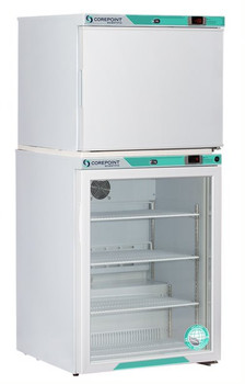 Corepoint Scientific White Diamond Series Refrigerator & Freezer Combination, 7 Cu. Ft. (5.2 Ref./1.7 Freezer), Glass Door Ref., Solid Door Freezer