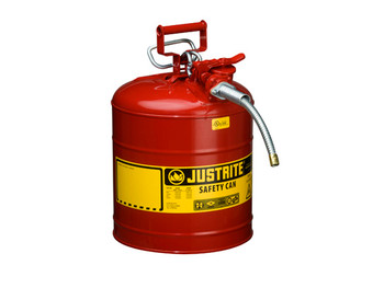 Justrite Type II AccuFlow Steel Safety Can for flammables, 5 Gal., S/S 5/8" metal hose, Red