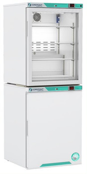 Corepoint Scientific White Diamond Series Refrigerator & Freezer Combination, 9 Cu. Ft. (4.6 Ref./4.2 Freezer), Glass Door Ref., Solid Doors