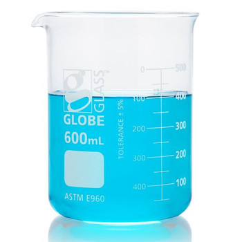 Beaker, Globe Glass, 2000mL, Low Form Griffin Style, Dual Graduations, ASTM E960, 4/Box