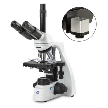 bScope trinocular microscope, HWF 10x/20mm eyepieces and quintuple nosepiece with Plan PLI 4/10/S40/S100x oil infinity corrected IOS objectives, 131 x 152/197mm stage with integrated mechanical 75 x 36 mm rackless X-Y stage. (EBS-1153-PLI-HDS)